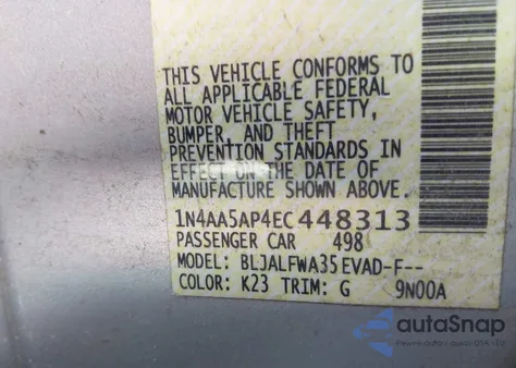 2014 Nissan Maxima 3.5 Sv из США, поврежденный, VIN 1N4AA5AP4EC448313